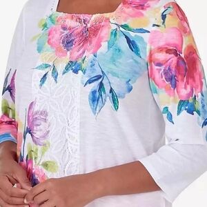 Alfred Dunner Floral Long Sleeve Top - Pink, Blue, Green